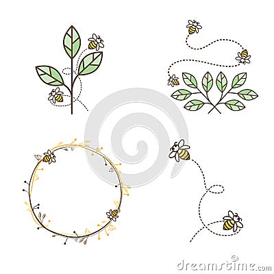 Bee Logo Design Set Vector Illustration