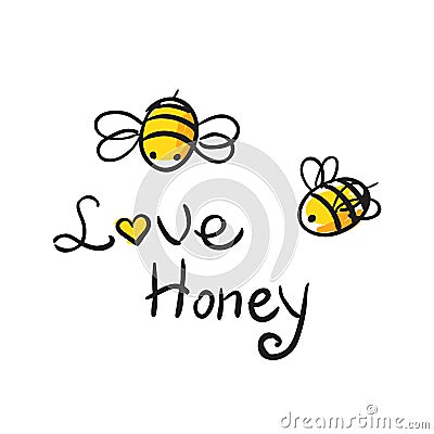 Bee Love honey Vector Illustration