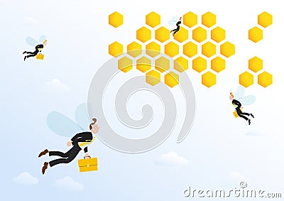 Bee office Workers Cartoon Illustration