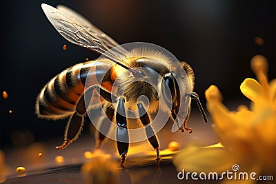 Bee Pollination Realistic flying honey bees collect pollen from vibrant flowers Stock Photo