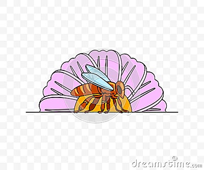 Bee sits on a flower, insect and apiary, graphic design Vector Illustration
