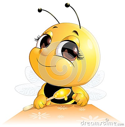 Bee sits with a spoon Vector Illustration