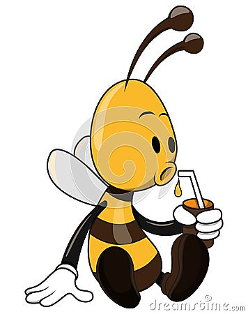 Bee Sitting And Drinking Honey Cocktail Color Illustration Vector Illustration