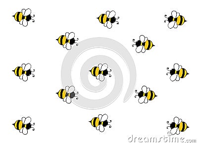 Bee. Striped bees on a white background. Yellow black cartoon bees on a white background. Pattern. Stock Photo