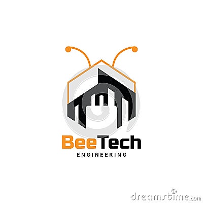 Bee Tech Logo Design, engineering company Vector Illustration