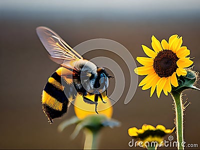 Bee try to pollinate sunflower Stock Photo