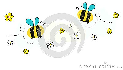 Bee vector with daisy flower banner background Vector Illustration