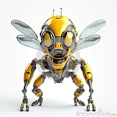 Bee or wasp robot, robotic insect isolated over white background. Created with generative Ai Stock Photo