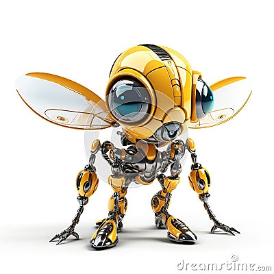 Bee or wasp robot, robotic insect isolated over white background. Created with generative Ai Stock Photo