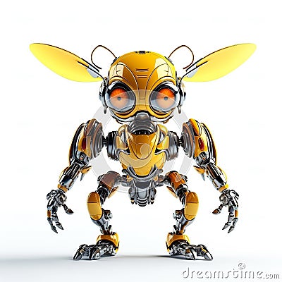 Bee or wasp robot, robotic insect isolated over white background. Created with generative Ai Stock Photo