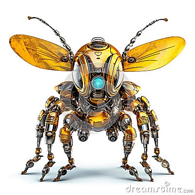 Bee or wasp robot, robotic insect isolated over white background. Created with generative Ai Stock Photo