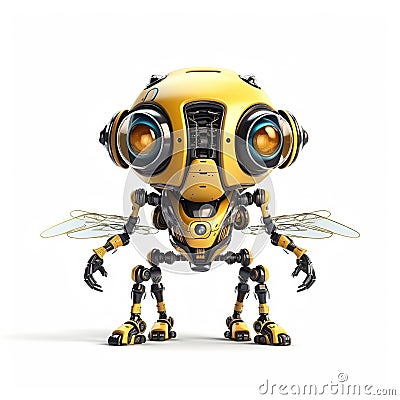 Bee or wasp robot, robotic insect isolated over white background. Created with generative Ai Stock Photo