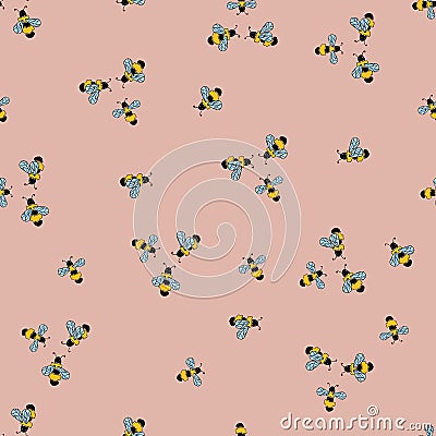 Bee yellow vector seamless pink pattern Vector Illustration