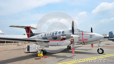 Beechcraft King Air 350ER special mission aircraft on display at Singapore Airshow Editorial Stock Photo