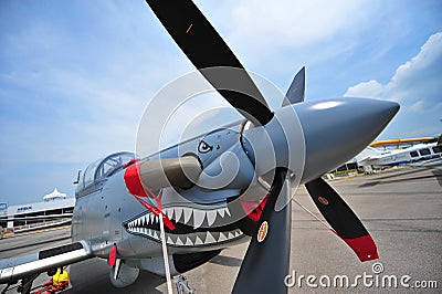 Beechcraft AT-6 Texan II light attack single turboprop plane on display at Singapore Airshow Editorial Stock Photo