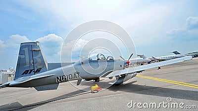 Beechcraft AT-6 Texan II light attack single turboprop plane on display at Singapore Airshow Editorial Stock Photo