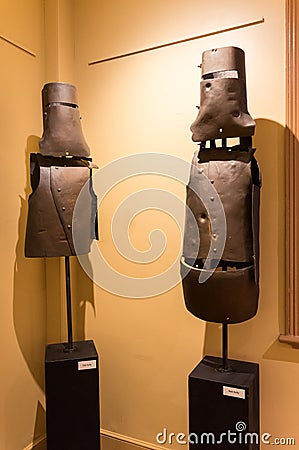 Replica Kelly Gang suits of armour in the Ned Kelly Vault, Beechworth Editorial Stock Photo