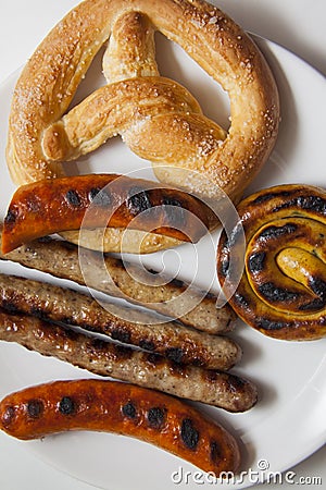 Beef bavarian sausages of different types Stock Photo
