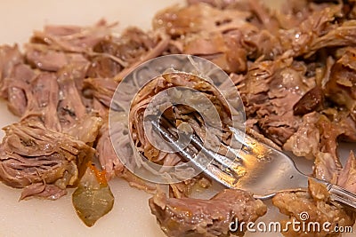 Beef being cooked in a large pot, Cow meat being cooked, Nigerian cuisine Stock Photo