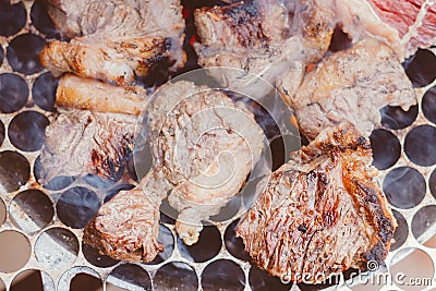 Beef being prepared on the grill. Rump barbeque with fat. Photo of Brazil. Roasted steak Stock Photo