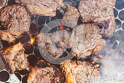 Beef being prepared on the grill. Photo of Brazil Stock Photo