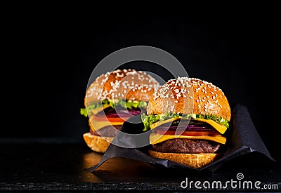Beef burgers or cheeseburgers Stock Photo