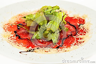 Beef carpaccio closeup. Gourmet food Stock Photo