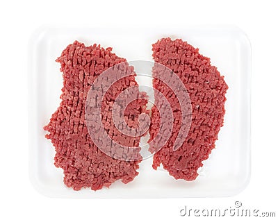 Beef cubed steak on white foam tray Stock Photo