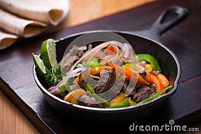 Beef fajita in the pan Stock Photo