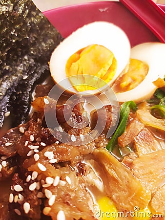 Beef garlic ramen with miso sauce Stock Photo