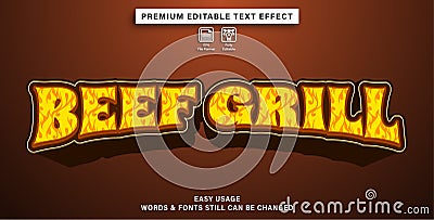 Beef grill editable text effect, text graphic style, font effect Vector Illustration