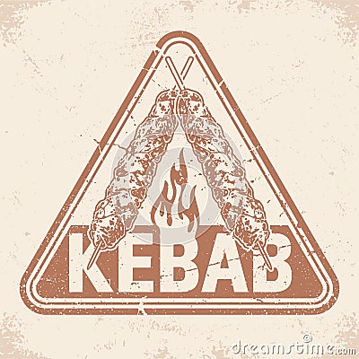 Beef kebab vintage sticker monochrome Vector Illustration