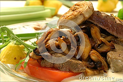 Beef liver and mushrooms Stock Photo