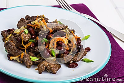 Beef liver, onions, carrots fried Stock Photo