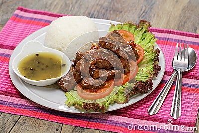 Beef lok lak, cambodian national dish. Stock Photo