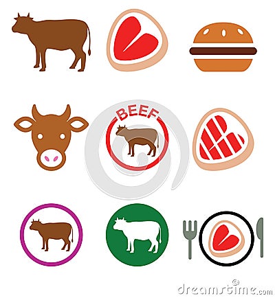 Beef meat, cow icon set Stock Photo