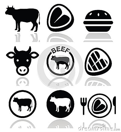 Beef meat, cow icon set Stock Photo