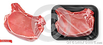 Beef meat. Fresh steak in the package. Food 3d vector realistic Vector Illustration
