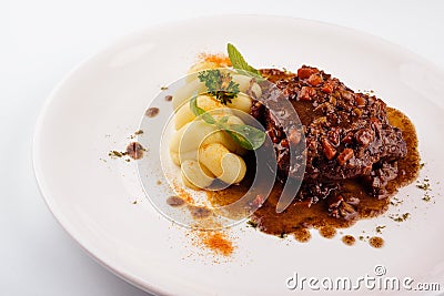 Beef medallion steak with mashed potato Stock Photo