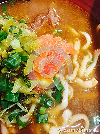 Beef noodles in broth Stock Photo