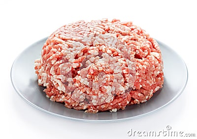 Beef or pork fat minced meat on plate Stock Photo