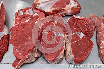 Beef. raw meat on the market Stock Photo