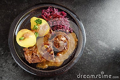 Beef rolls, traditional german meal, filled meat rouladen with r Stock Photo