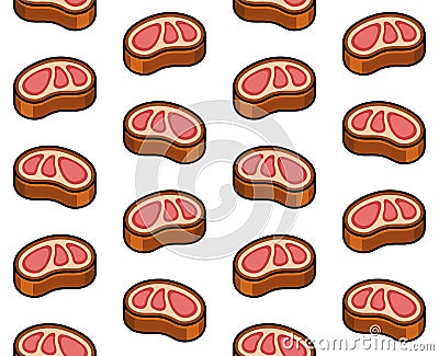 Beef Steak Meat Seamless Pattern on White Background. Vector Vector Illustration