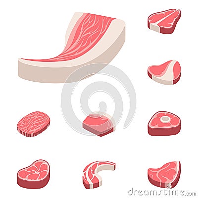 Beef steak raw meat food red fresh cut butcher uncooked chop barbecue bbq slice ingredient vector illustration Vector Illustration