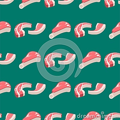 Beef steak raw meat food red fresh cut butcher uncooked chop seamless pattern ingredient vector illustration Vector Illustration