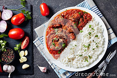 Beef Stew in tomato sauce with rice Stock Photo