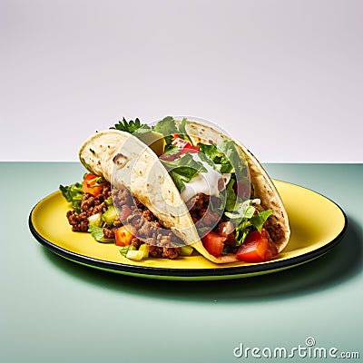 Bold Advertising: Two Tacos On A Plate With Simple Background Cartoon Illustration