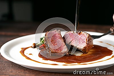 Beef tenderloin steak in demiglas sauce Stock Photo