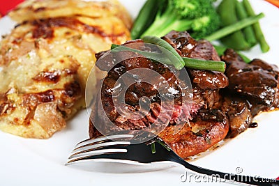 Beef tournedos meal close-up Stock Photo